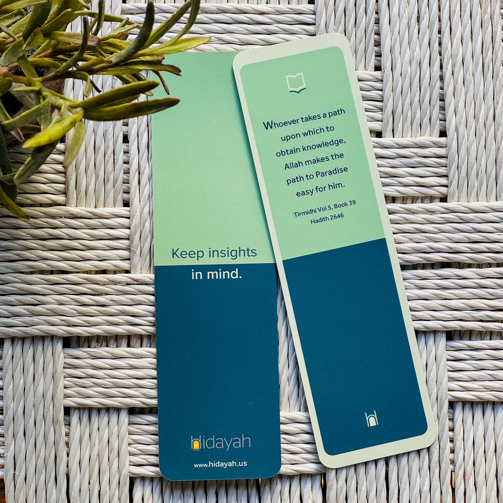 Elevate your reading with Hidayah Bookmarks, each imbued with timeless wisdom from the Holy Qur'an or Sahih Hadith. These bookmarks offer both aesthetic elegance and practical size, fitting seamlessly into your reading routine.