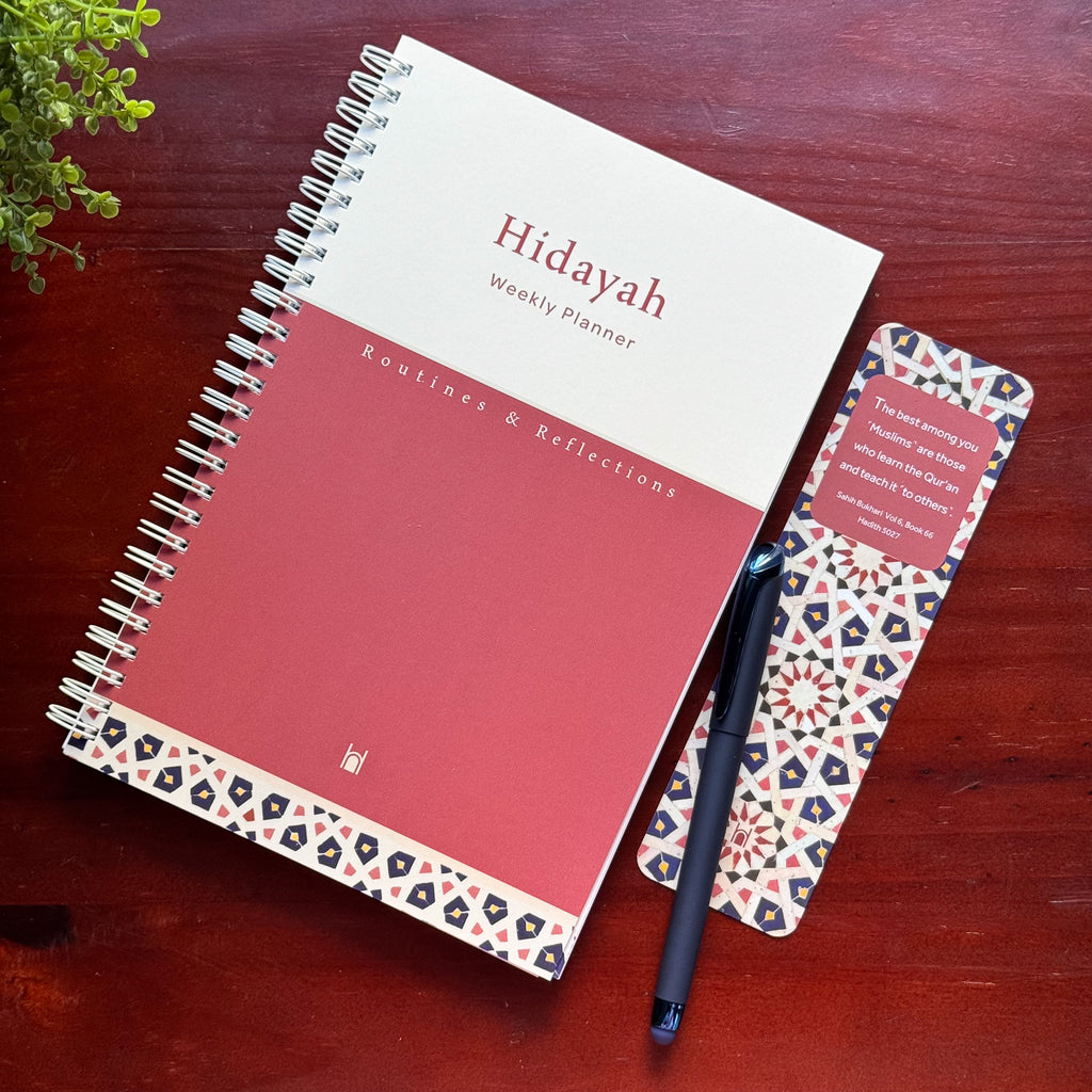 Plan your path to success with the Hidayah Weekly Planner, featuring daily Salah and habit trackers, and Islamic wisdom for a balanced life.