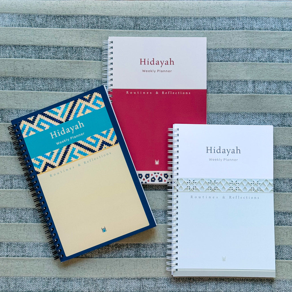 Stay organized and inspired with the Hidayah Weekly Planner, crafted for Muslims seeking productivity and spiritual fulfillment. Choose from three vibrant colors: Moroccan Red, Starry Slate, and Tiled Turquoise.